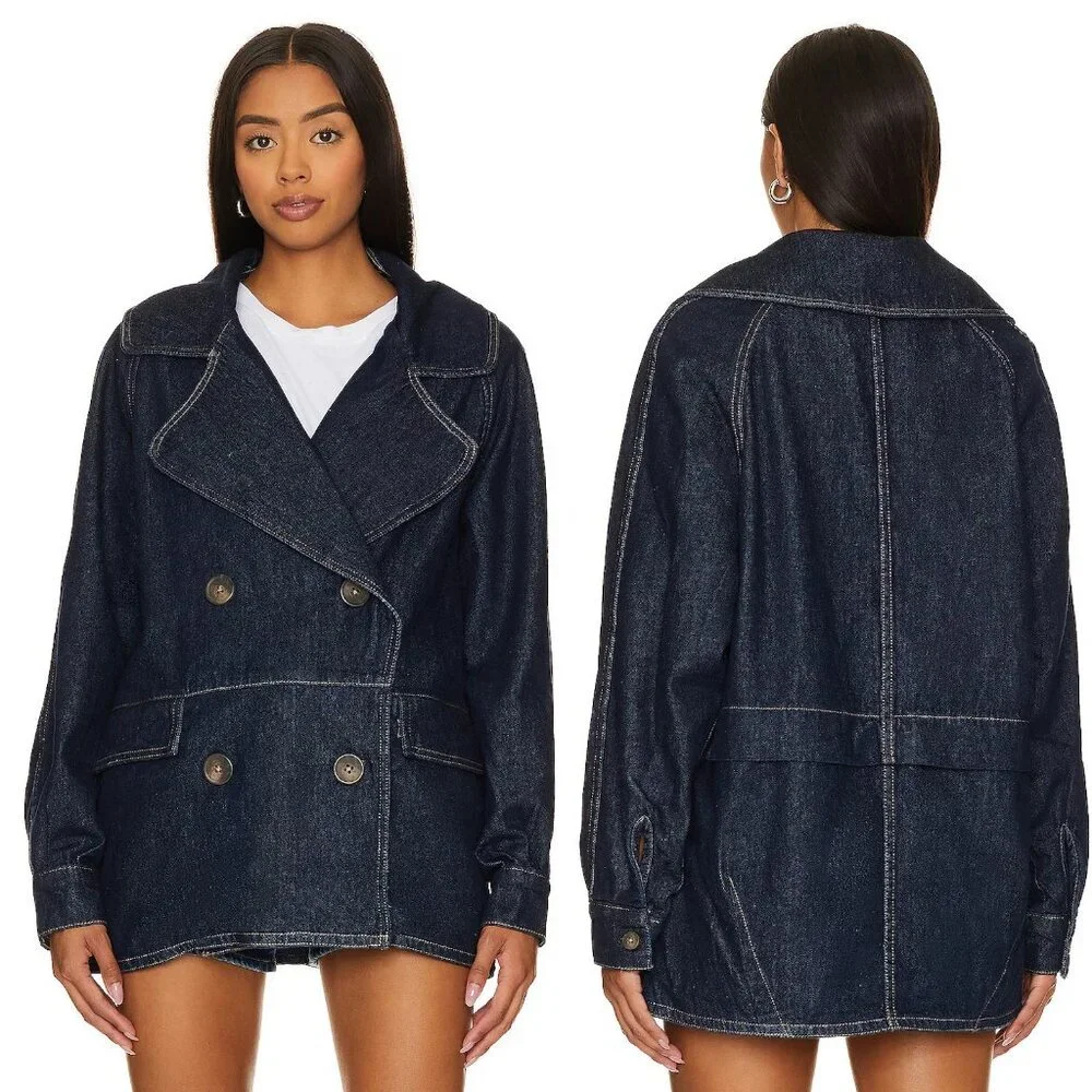 New Free People Denim Car Coat Size S - Picture 2 of 11